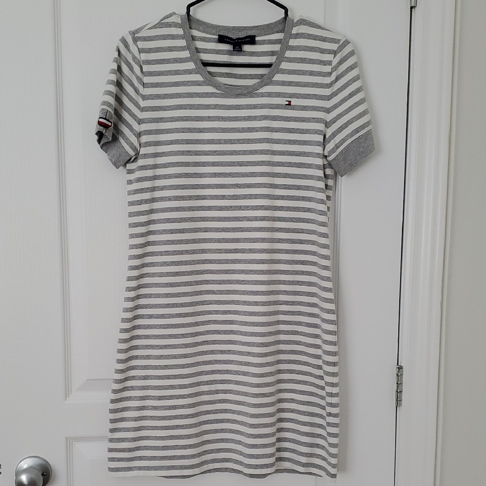 Tommy Hilfiger Grey & White Stripe T-Shirt Dress Size Small
